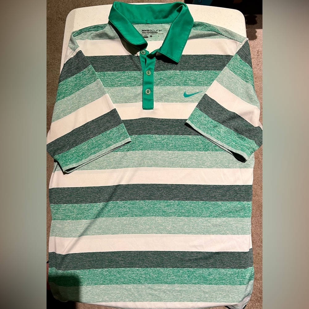 Green Nike Striped Dri Fit Golf Shirt